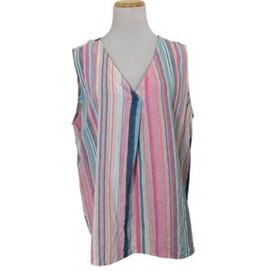 Time And Tru Linen Blend Stripe Tank Top Women’s XL 16/18 Sleeveless Colorful
